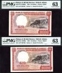 1961年马来西亚和英属婆罗洲10元一组两枚连号 PMG Choice Unc 63 Board of Commissioners 10 dollars