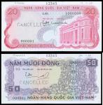 South Vietnam, 20 and 50dong, specimen, no date (1969 and 1966 respectively), black serial numbers, 