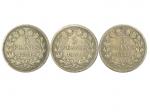 法国1831年、1834年和1835年5法郎银币各一枚，共3枚