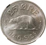 GREENLAND. 25 Ore, 1926-HCN GJ. Copenhagen Mint. Christian X. NGC MS-66.