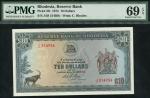 Reserve Bank of Rhodesia, $10, 3 December 1975, serial number J/38 314956, blue and green, antelope 