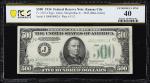 Fr. 2201-J. 1934 Dark Green Seal $500 Federal Reserve Note. Kansas City. PCGS Banknote Extremely Fin