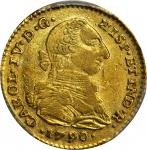 COLOMBIA. 1790/89-JJ 2 Escudos. Santa Fe de Nuevo Reino (Bogotá) mint. Carlos IV (1788-1808). Restre