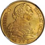 SPAIN. 8 Escudos, 1775-M PJ. Madrid Mint. Charles III (1759-88). NGC AU-58.