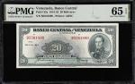 VENEZUELA. Banco Central de Venezuela. 20 Bolivares, 1947. P-32a. PMG Gem Uncirculated 65 EPQ.