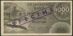 De Javasche Bank, specimen 1000 gulden, 1946, serial number VD 047429, black, rice fields at left, v