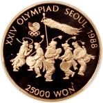 1986年汉城奥运「民族舞」纪念金币，PCGS PR70 DCAM，连原盒及证书，记录中有5枚受获最高分，此为其一
