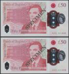 Bank of England, £50, 23 June 2021, serial number AA01 001953/1955, red, Queen Elizabeth II at right