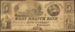 Williamsport, Pennsylvania. West Branch Bank at Williamsport. June 1, 1839. $5. Very Good.