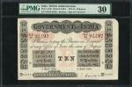 x Government of India, 10 rupees, B (Bombay), 1916, serial number WB49 94492, black and white with v