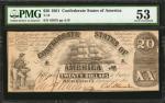 T-18. Confederate Currency. 1861 $20. PMG About Uncirculated 53.