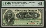 MEXICO. Banco de Chiapas. 5 Pesos, ND (1902). P-S113s. Specimen. PMG Gem Uncirculated 65 EPQ.