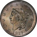 1817 Matron Head Cent. Newcomb-7. 13 Stars. Mouse. Rarity-3. Mint State-66 BN (PCGS).