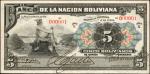 BOLIVIA. Banco de la Nacion Boliviana. 5 Bolivianos, 1911. P-106a. Serial Number 1. Very Fine.