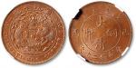 清宣统年造已酉大清铜币当制钱二十文铜币一枚，紫色包浆，品相一流，NGC MS64BN