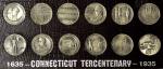 Set of (12) 1935 Connecticut Tercentenary Medals. Antiqued Nickel-Silver. Mint State.