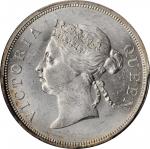 1896年海峡殖民地半圆。伦敦造币厂。STRAITS SETTLEMENTS. 50 Cents, 1896. London Mint. Victoria. PCGS MS-62 Gold Shiel