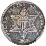 1869/8 Silver Three-Cent Piece. Breen-2960. Proof-62 (PCGS).