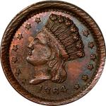 1864 Indian Princess / UNITED COUNTRY. Fuld-56/436 a. Rarity-6. Copper. Plain Edge. Mint State, Ligh