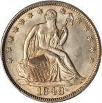 1848 Liberty Seated Half Dollar. WB-7. Rarity-3. Repunched Date, Doubled Die Reverse. MS-62 (PCGS).