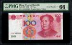 China, 100 Yuan, Peoples Republic, 2005, S/N 3 (P-907) S/no. C09T000003, PMG 66EPQ2005年中国人民银行壹佰圆