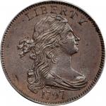 1797 Draped Bust Cent. S-123. Rarity-4. Reverse of 1797, With Stems. MS-64 BN (PCGS). OGH.