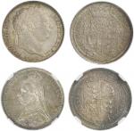 英国6便士银币2枚一组，包括1816及1887年，分别评NGC MS65及华夏MS-65