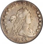 1798 Draped Bust Silver Dollar. Heraldic Eagle. BB-122, B-14. Rarity-3. Pointed 9, Wide Date. VF Det