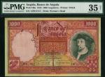 Banco de Angola, 1000 angolares, 1 March 1952, black serial number 14F 017417, red, pale blue and or