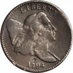 1794 Liberty Cap Half Cent. C-2b. Rarity-6-. Normal Head. Large Edge Letters. Very Good, Damaged.