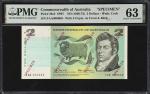 1966-72年澳大利亚储备银行贰圆。样票。AUSTRALIA. Reserve Bank of Australia. 2 Dollars, ND (1966-72). P-38s2. Specime