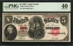 Fr. 90. 1907 $5 Legal Tender Note. PMG Extremely Fine 40.