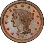 1857 Braided Hair Cent. Newcomb-5. Small Date. Proof Only. Rarity-5. Proof-66 BN (PCGS).