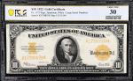 Fr. 1173. 1922 $10 Gold Certificate. PCGS Banknote Very Fine 30.