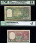 Reserve Bank of India, Burma, 5 rupees, lilac and 10 rupees, green, George VI at right (Pick 4, 5x, 