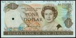 1981-82年新西兰储备银行一圆。单面样票。