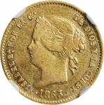 PHILIPPINES. 2 Pesos, 1863/2. Manila Mint. Isabel II. NGC AU-53.