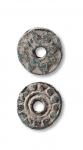 唐 粟特青铜纹饰钱型圜一枚，直径：22.8mm，ZDGS 上美品80 RMB: 1,000-1,500 公元8世纪中亚撒马尔罕地区的特有产物，但是性质尚未有定论，有可能是一种当地使用的代用币。  