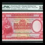 1955年汇丰银行100元，编号G550675，PMG 55EPQ，颜色亮丽的原装票