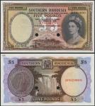Southern Rhodesia Currency Board, colour trial £5, ND (1953), serial number C/25 000000, brown on mu