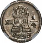 COLOMBIA. 1/4 Real, 1799/8-NR. Santa Fe de Nuevo Reino (Bogota) Mint. Charles IV. NGC MS-64.