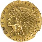 1911-D Indian Quarter Eagle. AU Details--Harshly Cleaned (NGC).