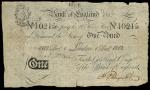 Bank of England, H. Hase, ｣1, London, 1 December 1812, serial number 10215, black and white, ornate 