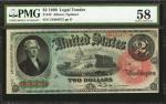 Fr. 42. 1869 $2 Legal Tender Note. PMG Choice About Uncirculated 58.