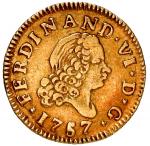 SPAIN, Madrid, gold bust 1/2 escudo, Ferdinand VI, 1757 JB.