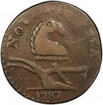 1787 New Jersey copper. Maris 56-n. Rarity-1. Camel Head. Overstruck on counterfeit 1775 England Geo