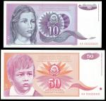 National Bank of Yugoslavia, specimen 10, 20 dinara, 1991, both with zero serial numbers, 10 dinara,