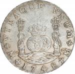 1748-Mo MF年墨西哥双柱地球壹圆银币。墨西哥城铸币厂。MEXICO. 8 Reales, 1748-Mo MF. Mexico City Mint. Ferdinand VI. PCGS Ge