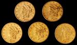 Lot of (5) 1855-S Liberty Head Double Eagles. AU (Uncertified).