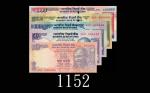 2005-2011年印度储备银行101000卢比，不同字冠同票号888888一组五枚。均全新